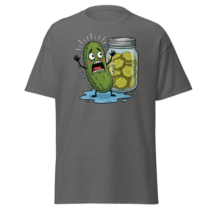 In a Pickle Funny T-Shirt – Panicked Pickle Cartoon Tee - Charcoal - TeeRipple