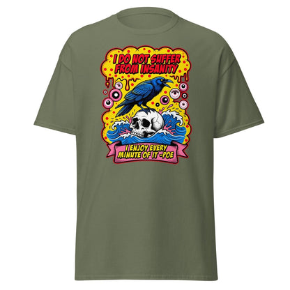 Insanity Raven Skull T-Shirt | Funny Poe Quote Tee - Military Green - TeeRipple