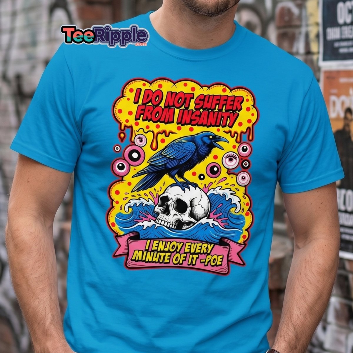 Insanity Raven Skull T-Shirt | Funny Poe Quote Tee - Maroon - TeeRipple
