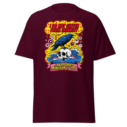 Insanity Raven Skull T-Shirt | Funny Poe Quote Tee - Maroon - TeeRipple
