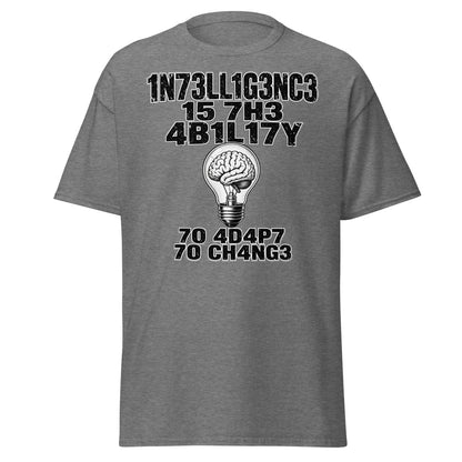 Intelligence Adapt to Change Leetspeak Brain T-Shirt - Graphite Heather - TeeRipple