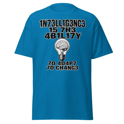 Intelligence Adapt to Change Leetspeak Brain T-Shirt - Sapphire - TeeRipple