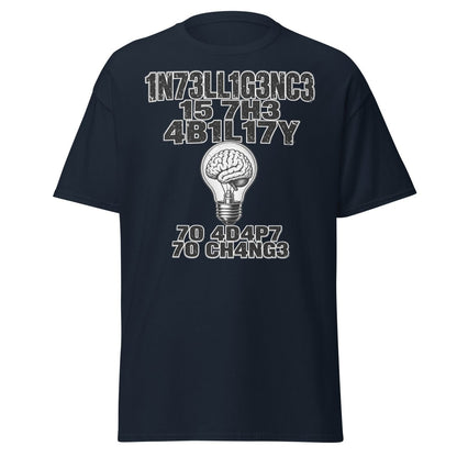 Intelligence Adapt to Change Leetspeak Brain T-Shirt - Navy - TeeRipple