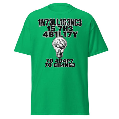 Intelligence Adapt to Change Leetspeak Brain T-Shirt - Irish Green - TeeRipple