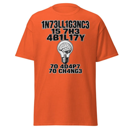 Intelligence Adapt to Change Leetspeak Brain T-Shirt - Orange - TeeRipple