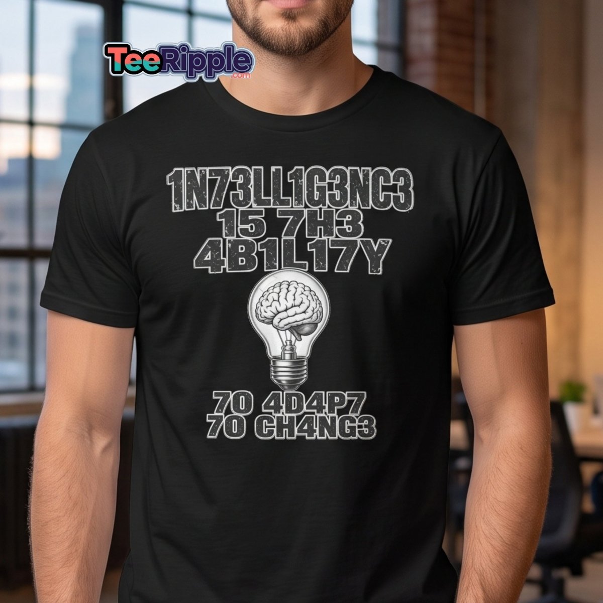 Intelligence Adapt to Change Leetspeak Brain T-Shirt - Maroon - TeeRipple