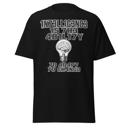 Intelligence Adapt to Change Leetspeak Brain T-Shirt - Black - TeeRipple