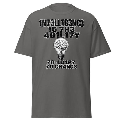 Intelligence Adapt to Change Leetspeak Brain T-Shirt - Charcoal - TeeRipple