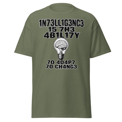 Intelligence Adapt to Change Leetspeak Brain T-Shirt - Military Green - TeeRipple