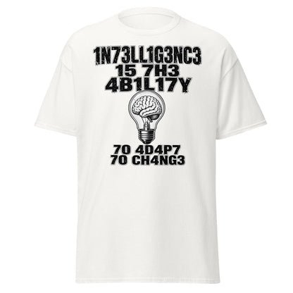 Intelligence Adapt to Change Leetspeak Brain T-Shirt - White - TeeRipple