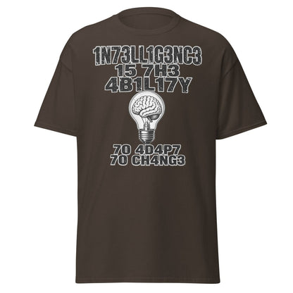 Intelligence Adapt to Change Leetspeak Brain T-Shirt - Dark Chocolate - TeeRipple