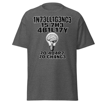 Intelligence Adapt to Change Leetspeak Brain T-Shirt - Dark Heather - TeeRipple