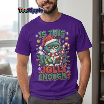 Is This Jolly Enough? Grumpy Cat Christmas T-Shirt - Maroon - TeeRipple