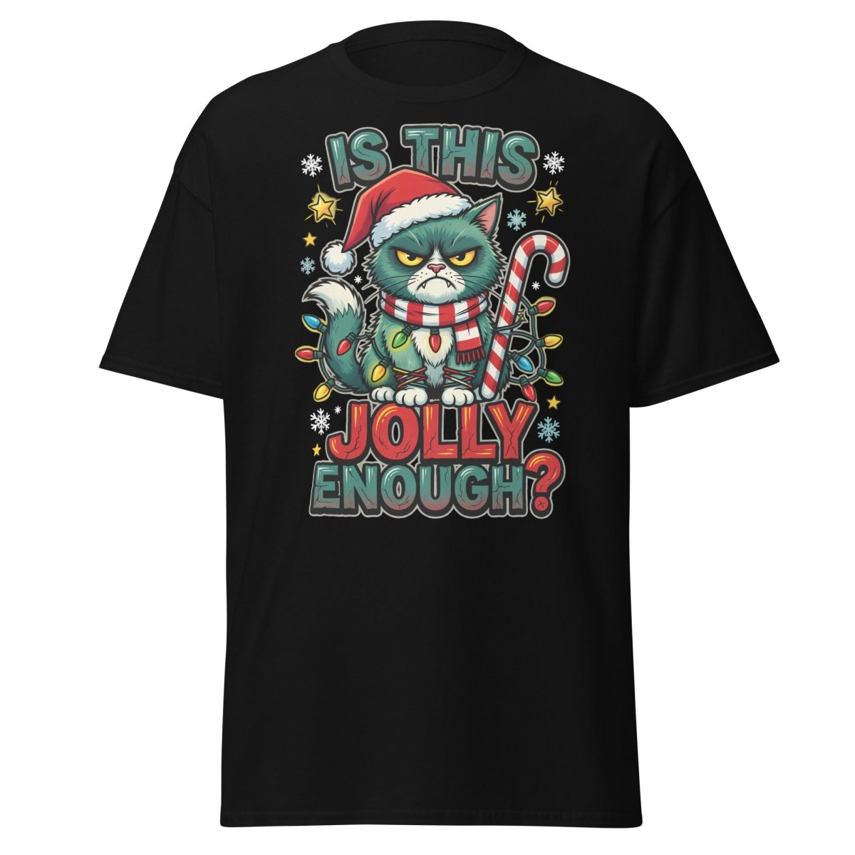 Is This Jolly Enough? Grumpy Cat Christmas T-Shirt - Black - TeeRipple