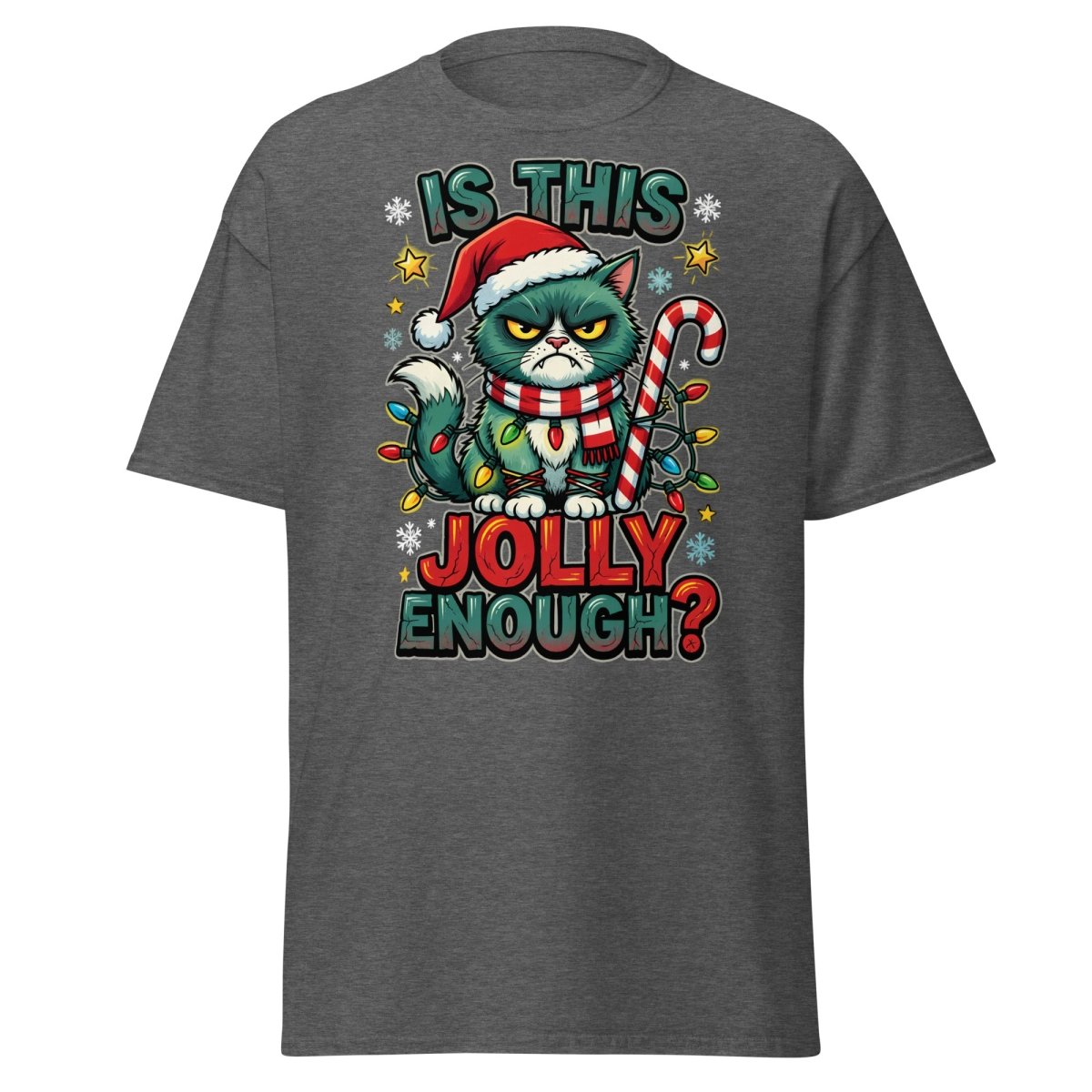 Is This Jolly Enough? Grumpy Cat Christmas T-Shirt - Dark Heather - TeeRipple