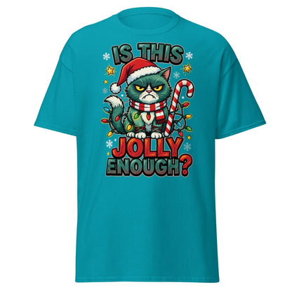 Is This Jolly Enough? Grumpy Cat Christmas T-Shirt - Tropical Blue - TeeRipple