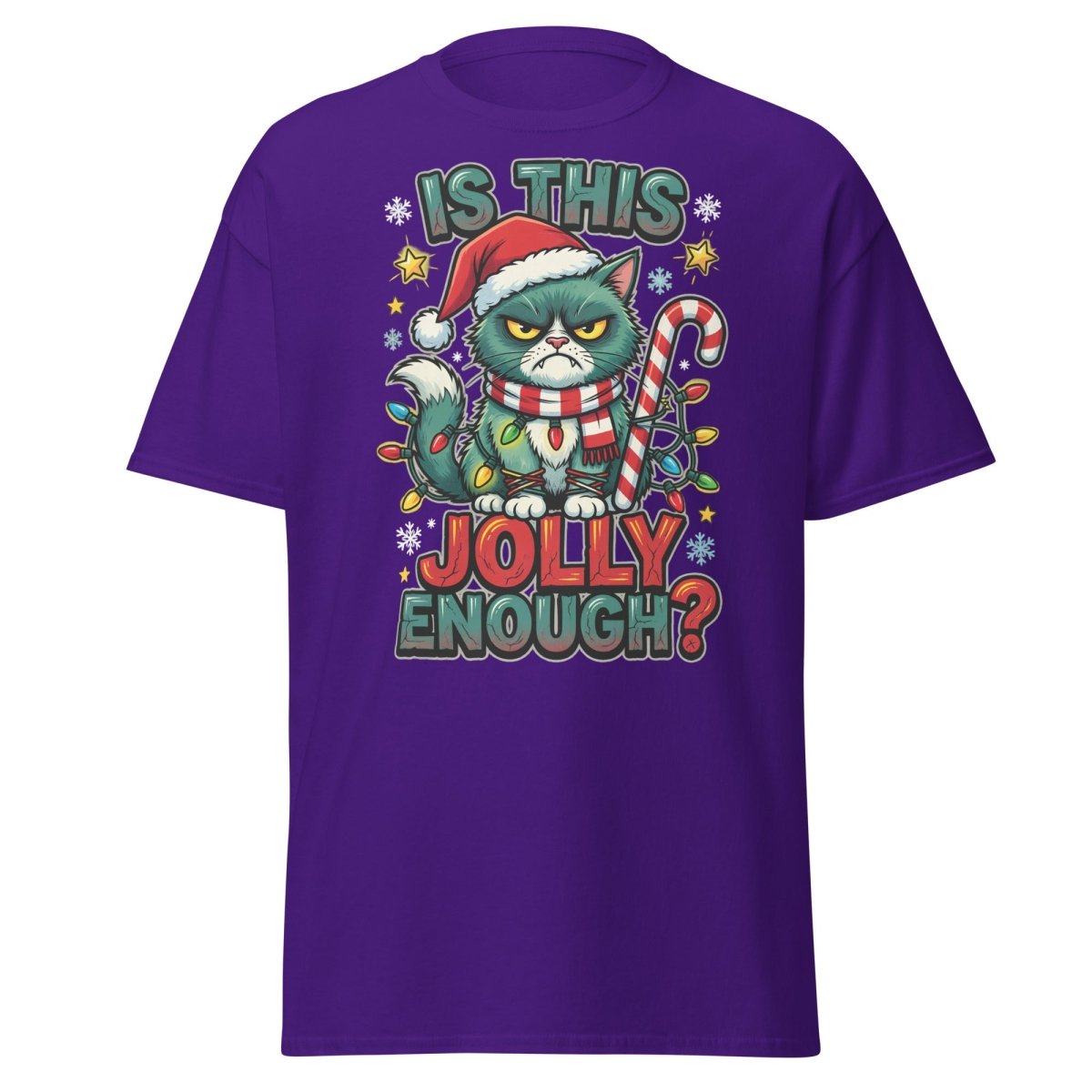 Is This Jolly Enough? Grumpy Cat Christmas T-Shirt - Purple - TeeRipple