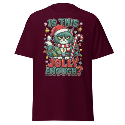 Is This Jolly Enough? Grumpy Cat Christmas T-Shirt - Maroon - TeeRipple