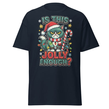 Is This Jolly Enough? Grumpy Cat Christmas T-Shirt - Navy - TeeRipple
