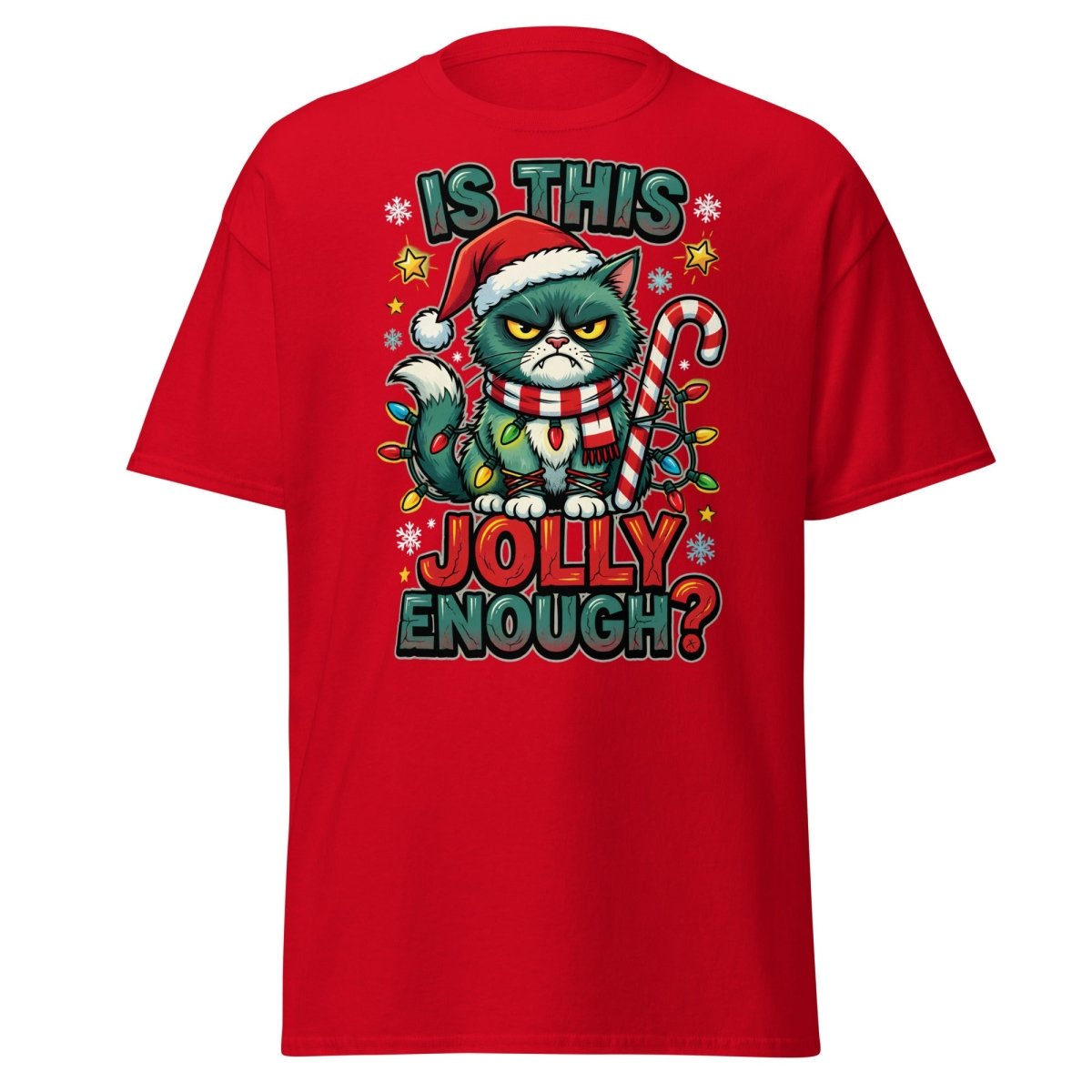 Is This Jolly Enough? Grumpy Cat Christmas T-Shirt - Red - TeeRipple