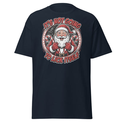 It's Not Going To Lick Itself Santa T-Shirt | Funny Christmas Tee - Navy - TeeRipple