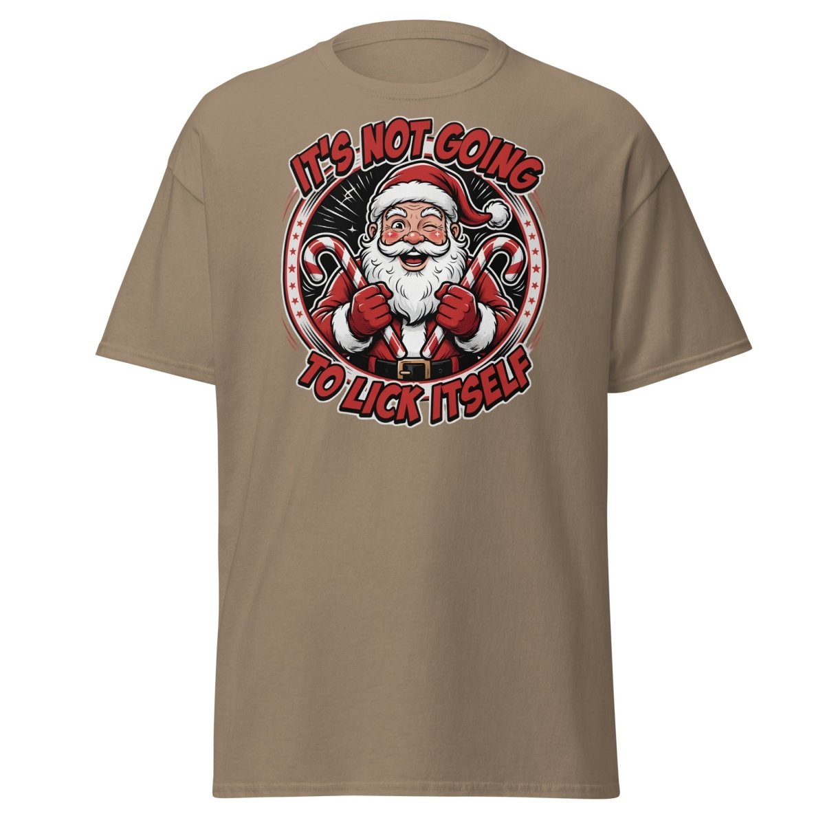 It's Not Going To Lick Itself Santa T-Shirt | Funny Christmas Tee - Brown Savana - TeeRipple
