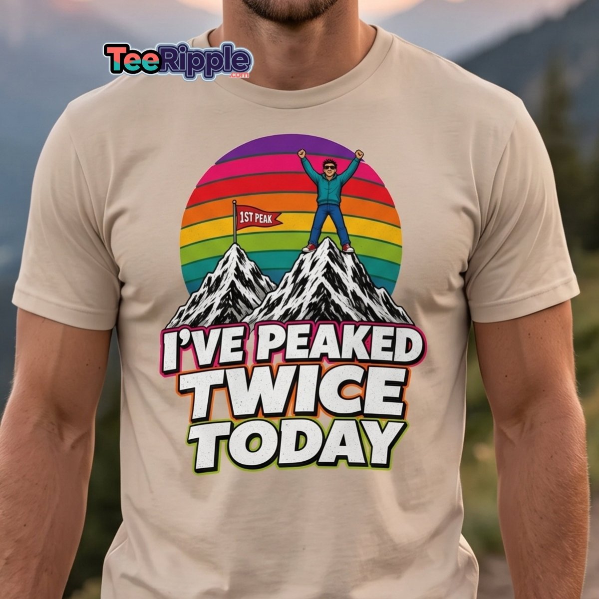 I've Peaked Twice Today Funny Hiking Pun T-Shirt - Maroon - TeeRipple