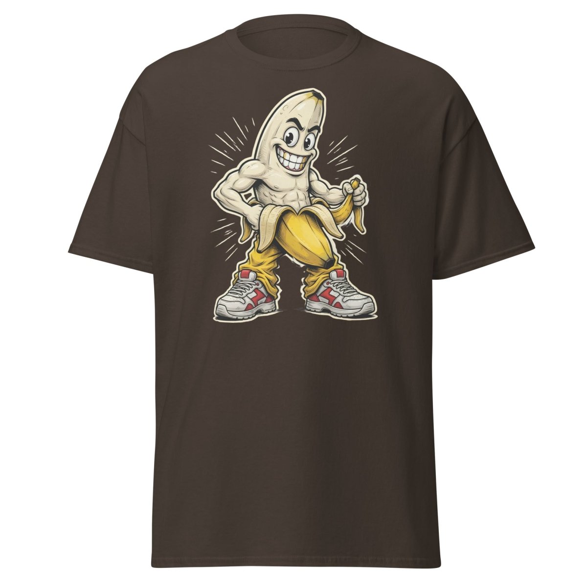 Jacked Banana T-Shirt - Funny Muscular Banana Tee - Dark Chocolate - TeeRipple