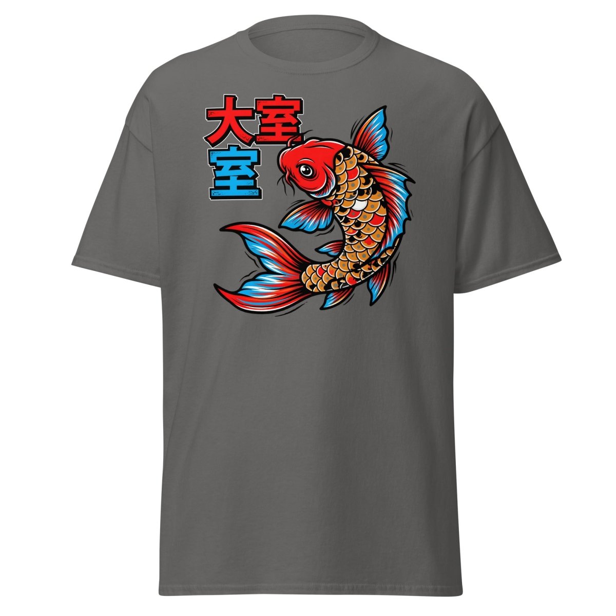 Japanese Koi Fish T-Shirt - Lucky Tattoo Art Tee - Charcoal - TeeRipple