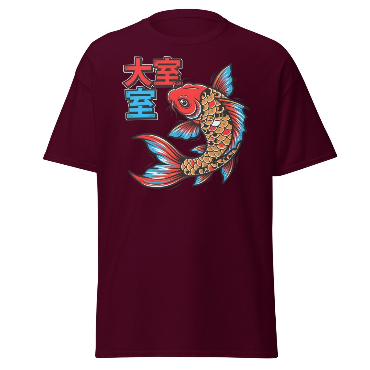 Japanese Koi Fish T-Shirt - Lucky Tattoo Art Tee - Maroon - TeeRipple