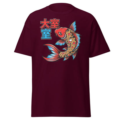 Japanese Koi Fish T-Shirt - Lucky Tattoo Art Tee - Maroon - TeeRipple