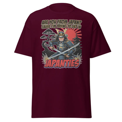 Japanties Samurai Funny T-Shirt - Adult Humor Pick Up Line - Maroon - TeeRipple