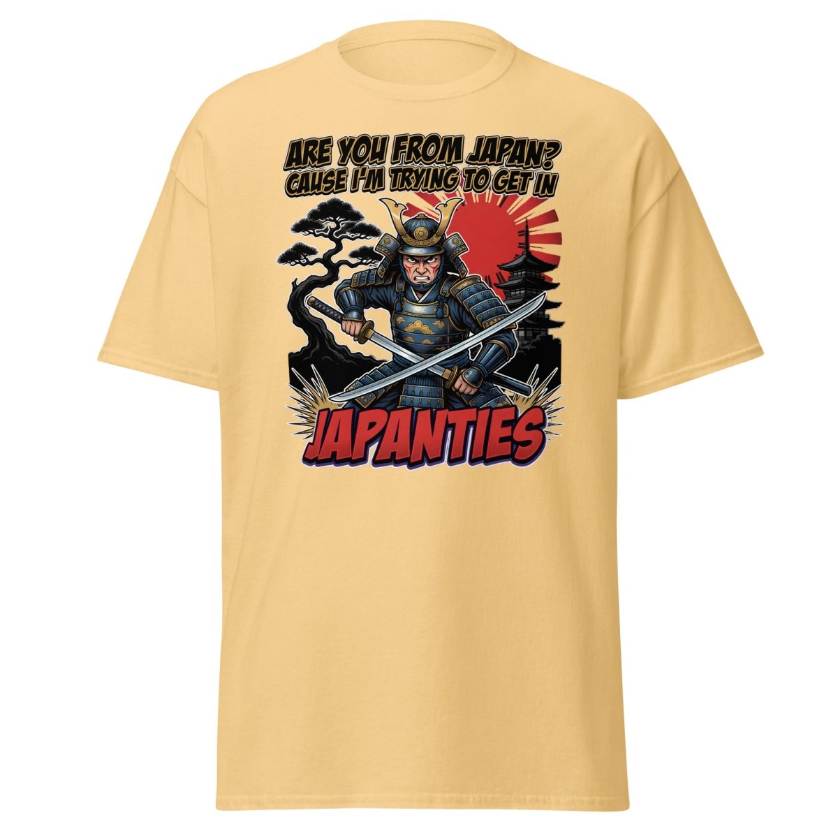 Japanties Samurai Funny T-Shirt - Adult Humor Pick Up Line - Yellow Haze - TeeRipple