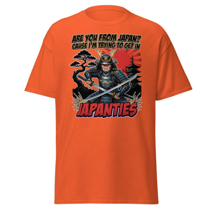Japanties Samurai Funny T-Shirt - Adult Humor Pick Up Line - Orange - TeeRipple
