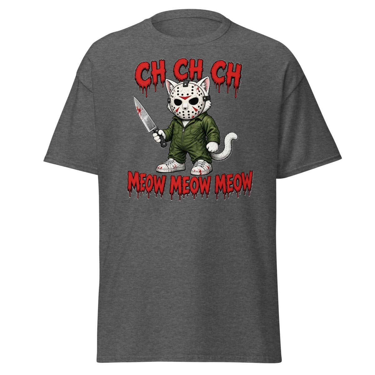 Jason Cat CH CH CH Meow Horror Parody T-Shirt - Dark Heather - TeeRipple