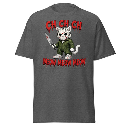 Jason Cat CH CH CH Meow Horror Parody T-Shirt - Dark Heather - TeeRipple