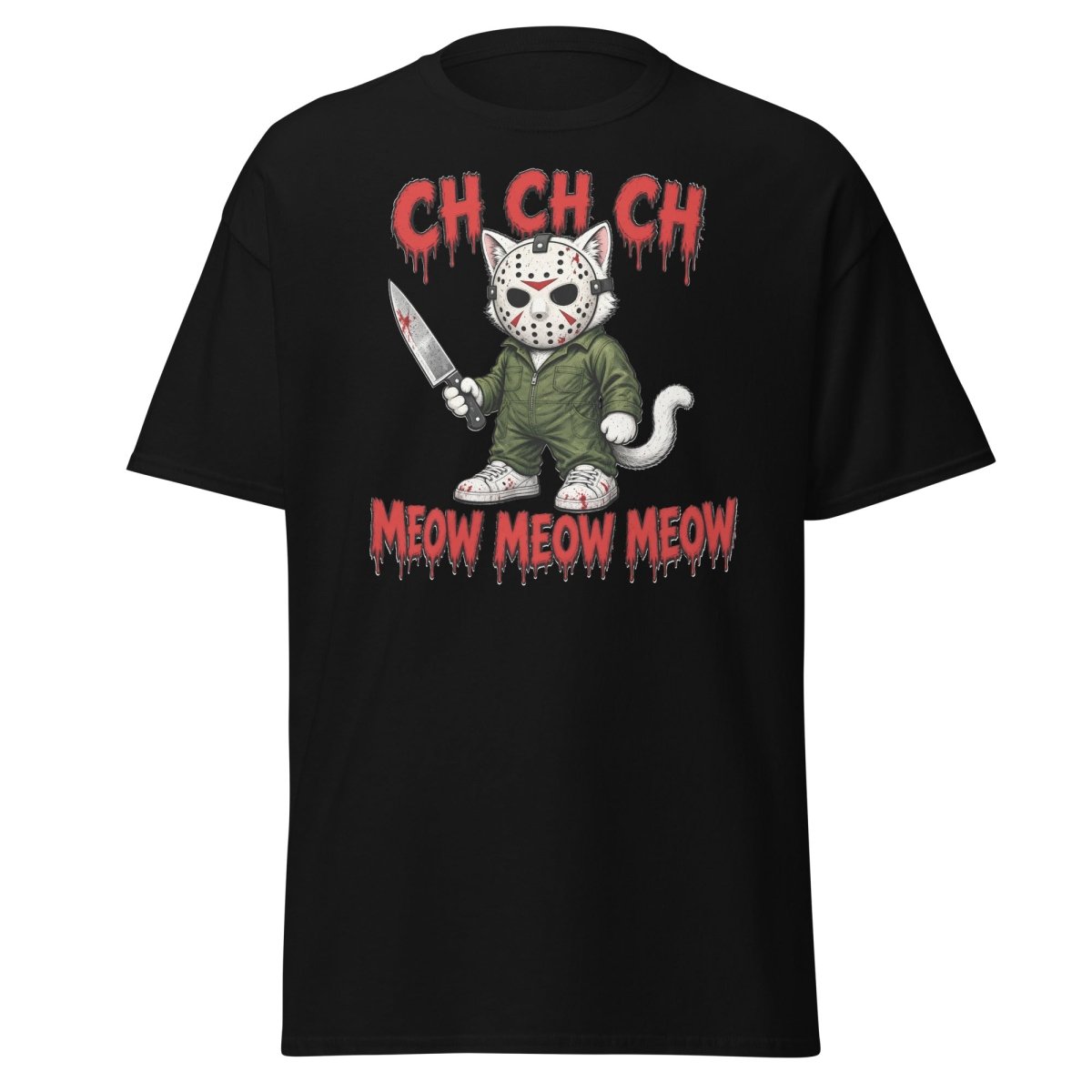 Jason Cat CH CH CH Meow Horror Parody T-Shirt - Black - TeeRipple