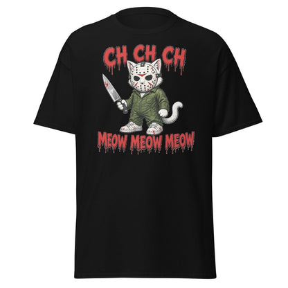 Jason Cat CH CH CH Meow Horror Parody T-Shirt - Black - TeeRipple