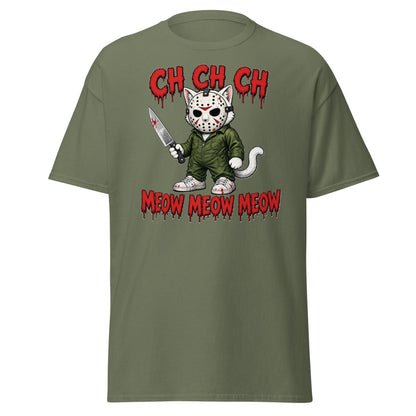 Jason Cat CH CH CH Meow Horror Parody T-Shirt - Military Green - TeeRipple