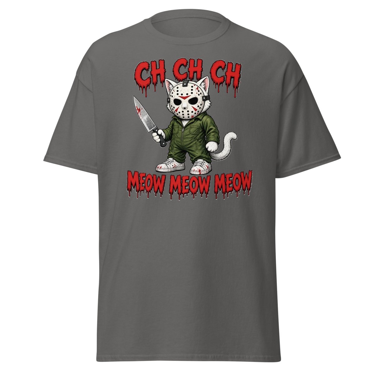 Jason Cat CH CH CH Meow Horror Parody T-Shirt - Charcoal - TeeRipple