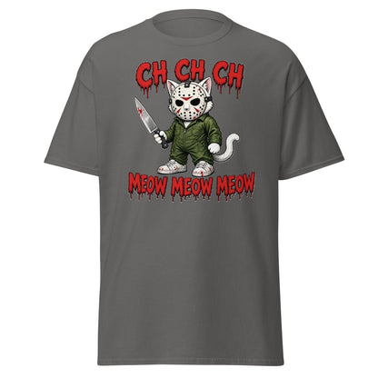 Jason Cat CH CH CH Meow Horror Parody T-Shirt - Charcoal - TeeRipple