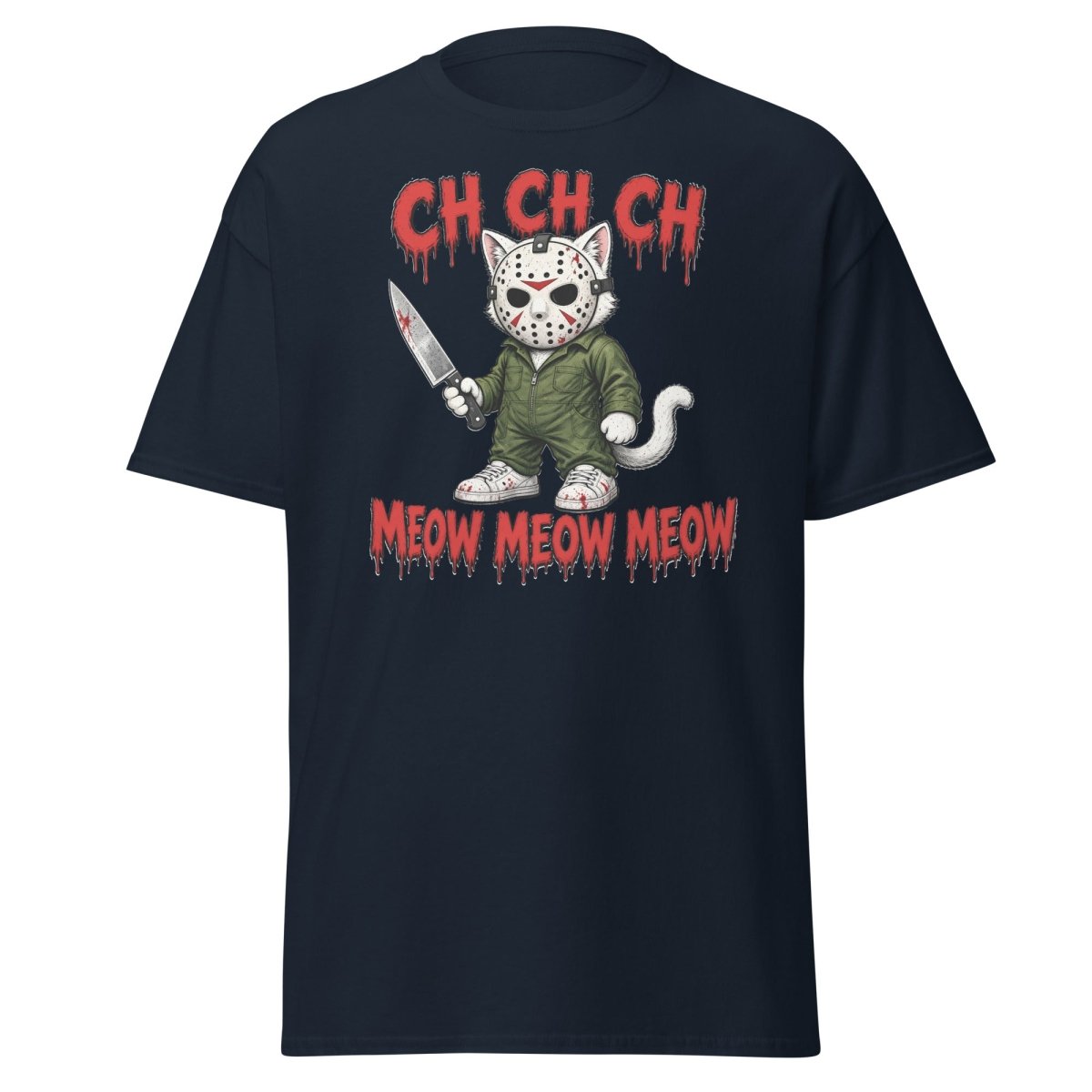Jason Cat CH CH CH Meow Horror Parody T-Shirt - Navy - TeeRipple