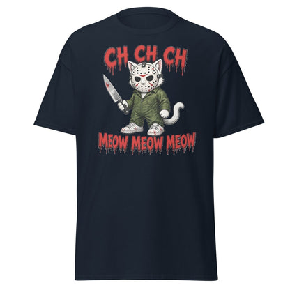 Jason Cat CH CH CH Meow Horror Parody T-Shirt - Navy - TeeRipple