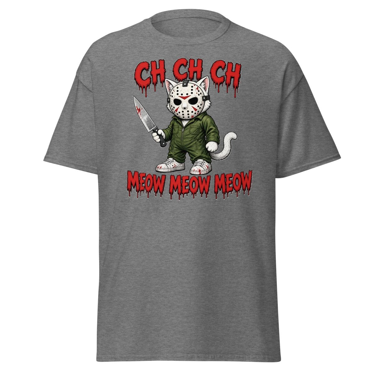 Jason Cat CH CH CH Meow Horror Parody T-Shirt - Graphite Heather - TeeRipple