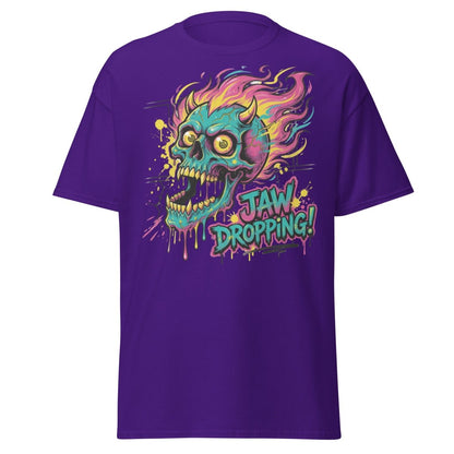Jaw Dropping Skull T-Shirt - Neon Flame Devil Graphic Tee - Purple - TeeRipple
