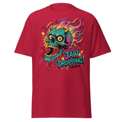 Jaw Dropping Skull T-Shirt - Neon Flame Devil Graphic Tee - Cardinal - TeeRipple