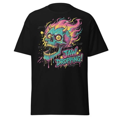 Jaw Dropping Skull T-Shirt - Neon Flame Devil Graphic Tee - Black - TeeRipple