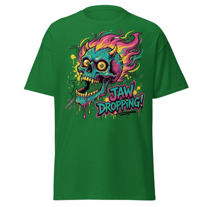 Jaw Dropping Skull T-Shirt - Neon Flame Devil Graphic Tee - Turf Green - TeeRipple