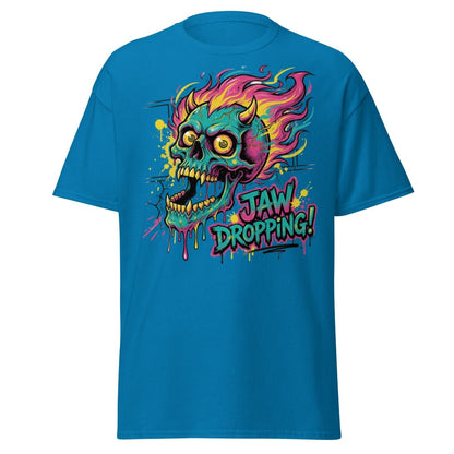 Jaw Dropping Skull T-Shirt - Neon Flame Devil Graphic Tee - Sapphire - TeeRipple