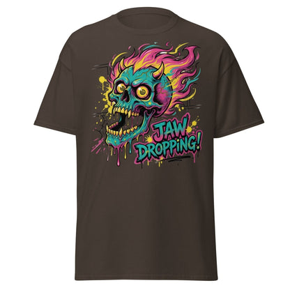 Jaw Dropping Skull T-Shirt - Neon Flame Devil Graphic Tee - Dark Chocolate - TeeRipple